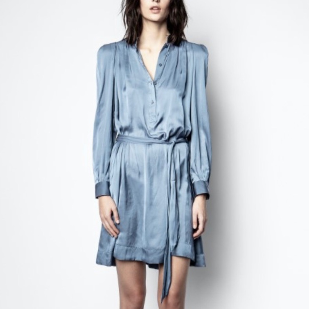 Zadig & Voltaire Light Blue Satin Long Sleeve Dress
